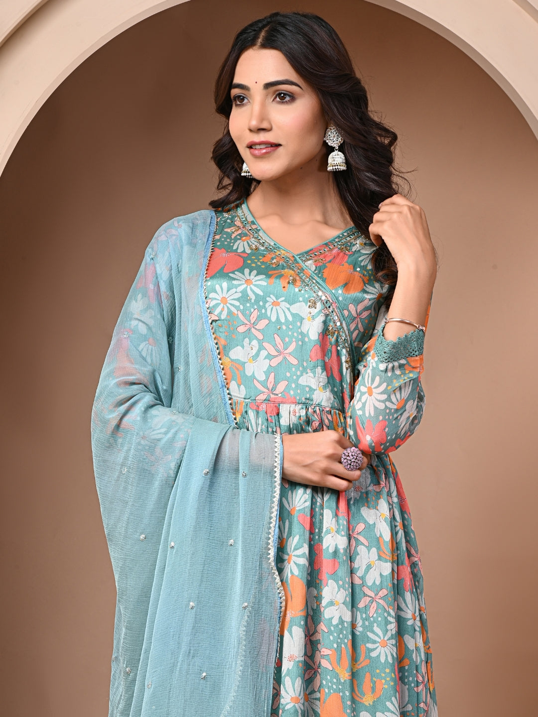 Sea Green 3 Pc Chinnon &  Shantoon Suit Set