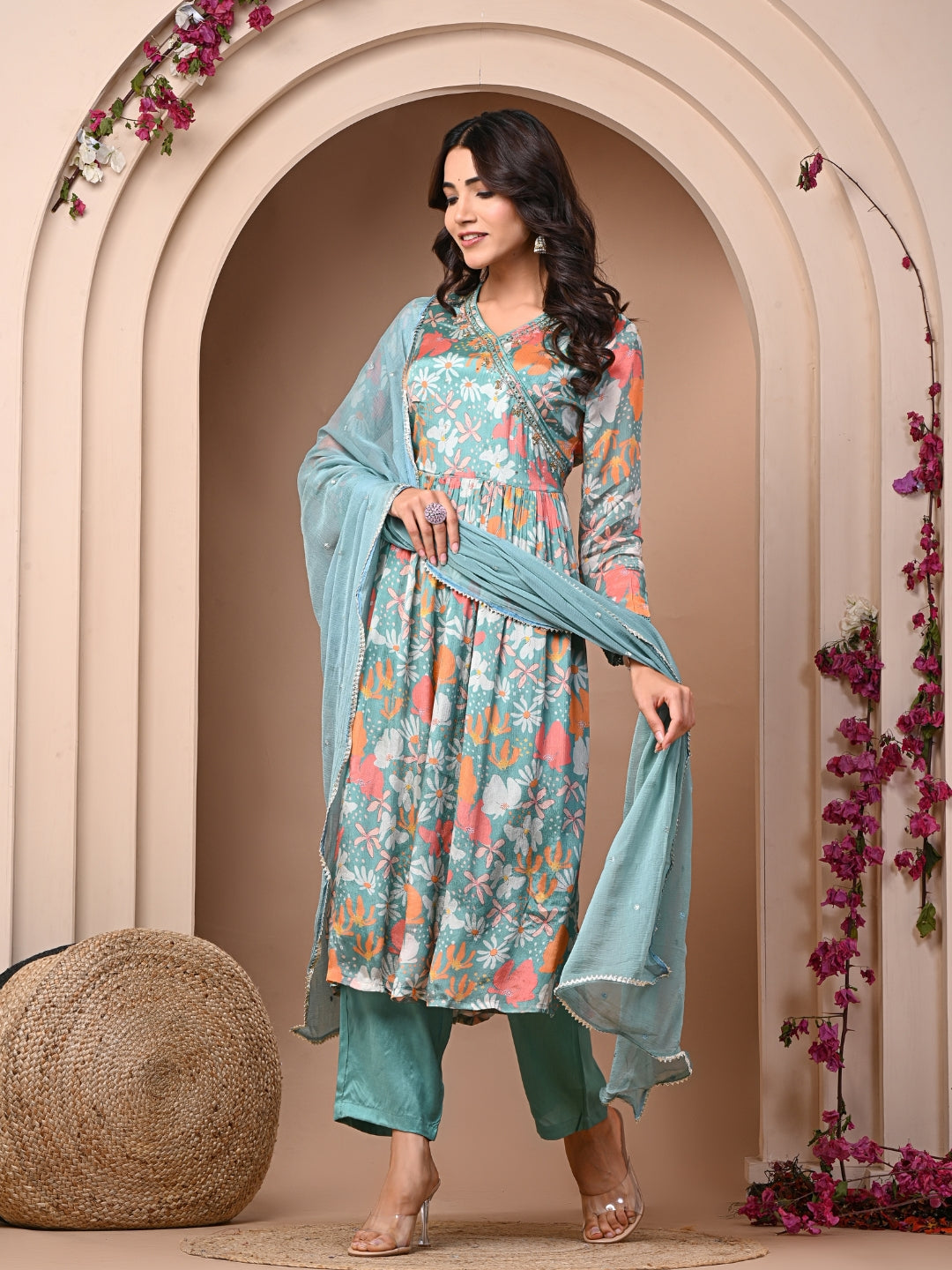 Sea Green 3 Pc Chinnon &  Shantoon Suit Set