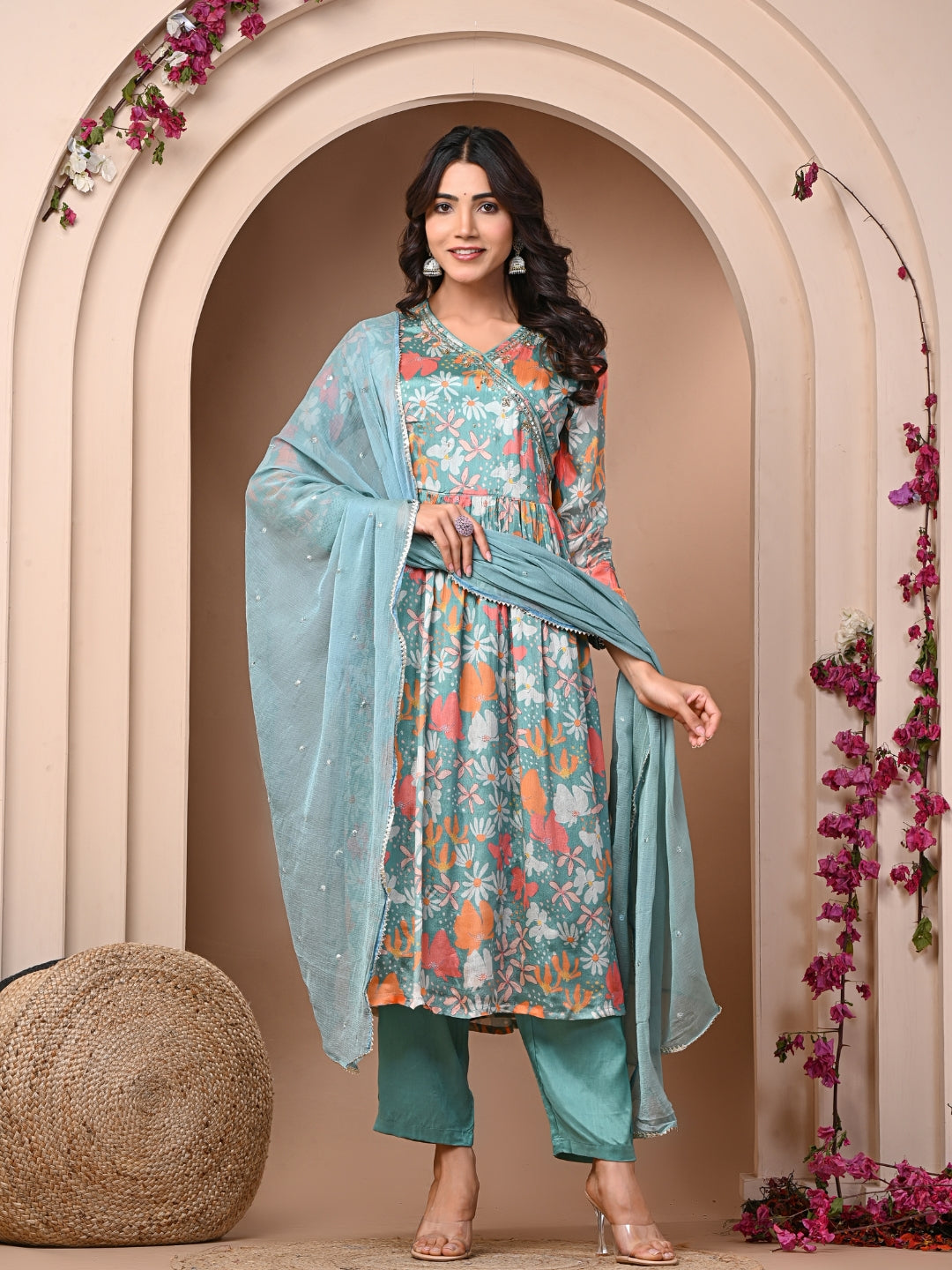 Sea Green 3 Pc Chinnon &  Shantoon Suit Set