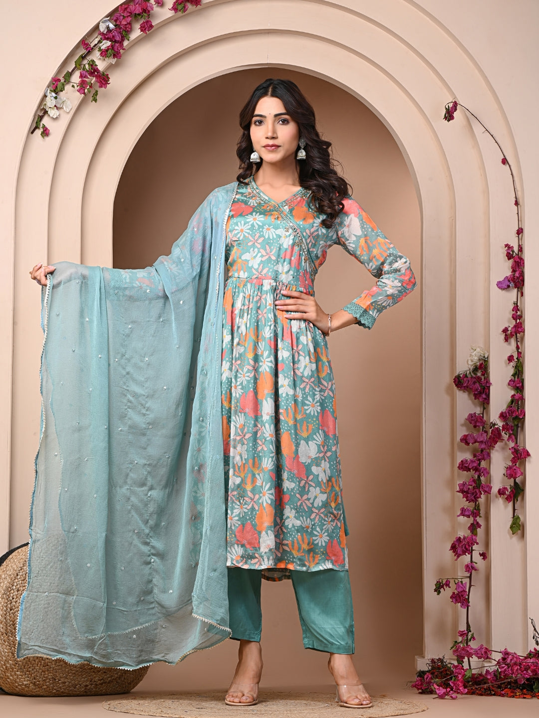 Sea Green 3 Pc Chinnon &  Shantoon Suit Set