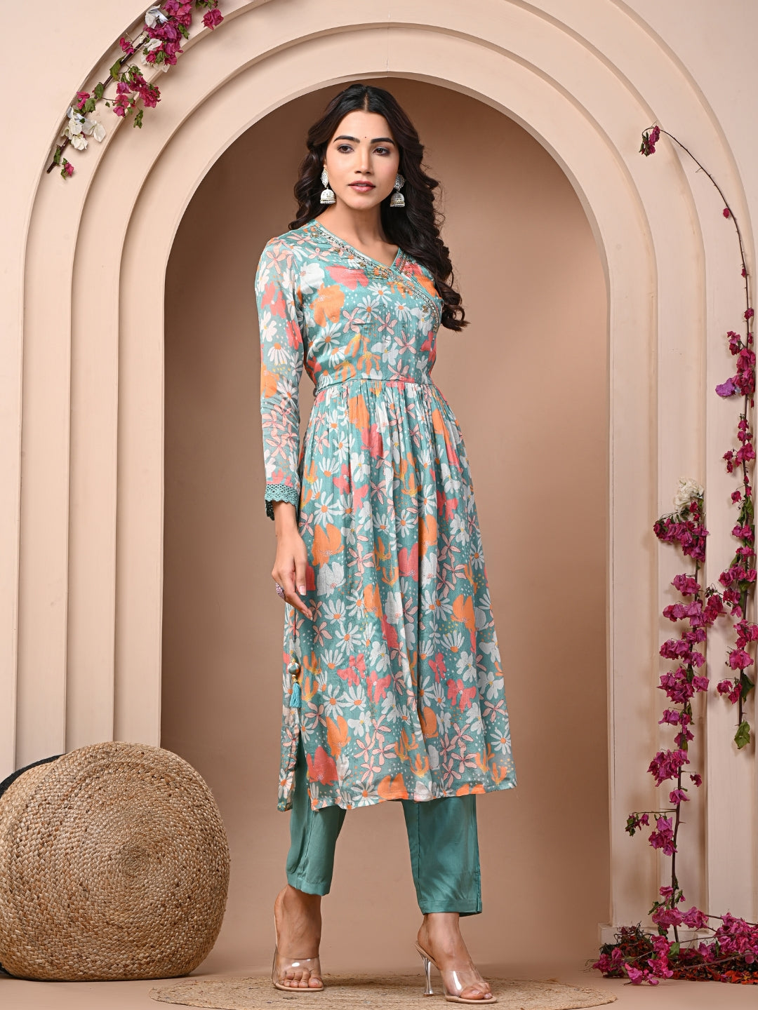 Sea Green 3 Pc Chinnon &  Shantoon Suit Set