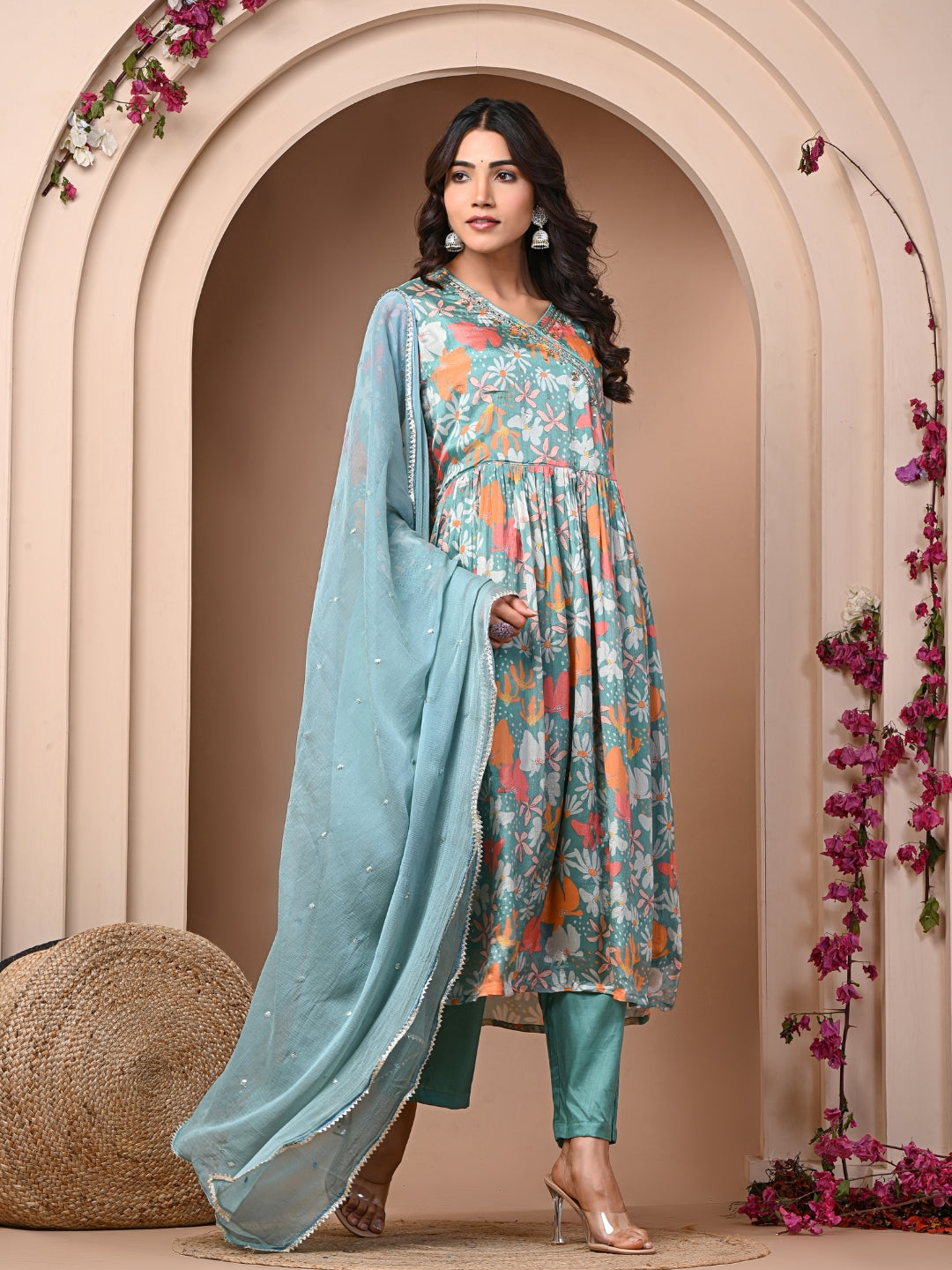 Sea Green 3 Pc Chinnon &  Shantoon Suit Set