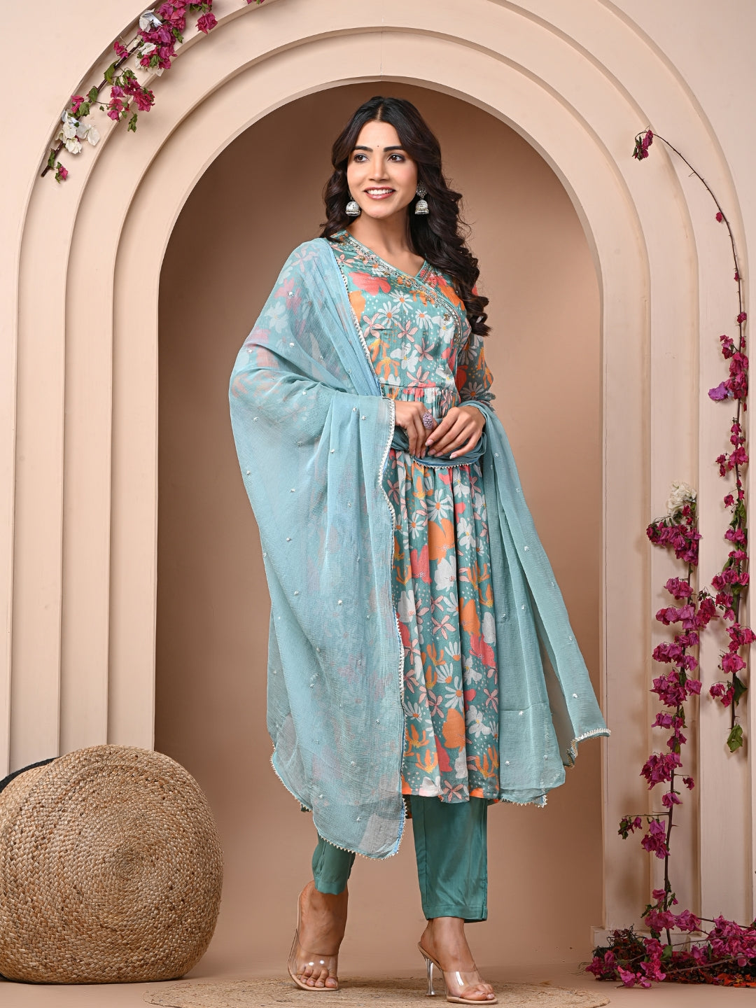 Sea Green 3 Pc Chinnon &  Shantoon Suit Set