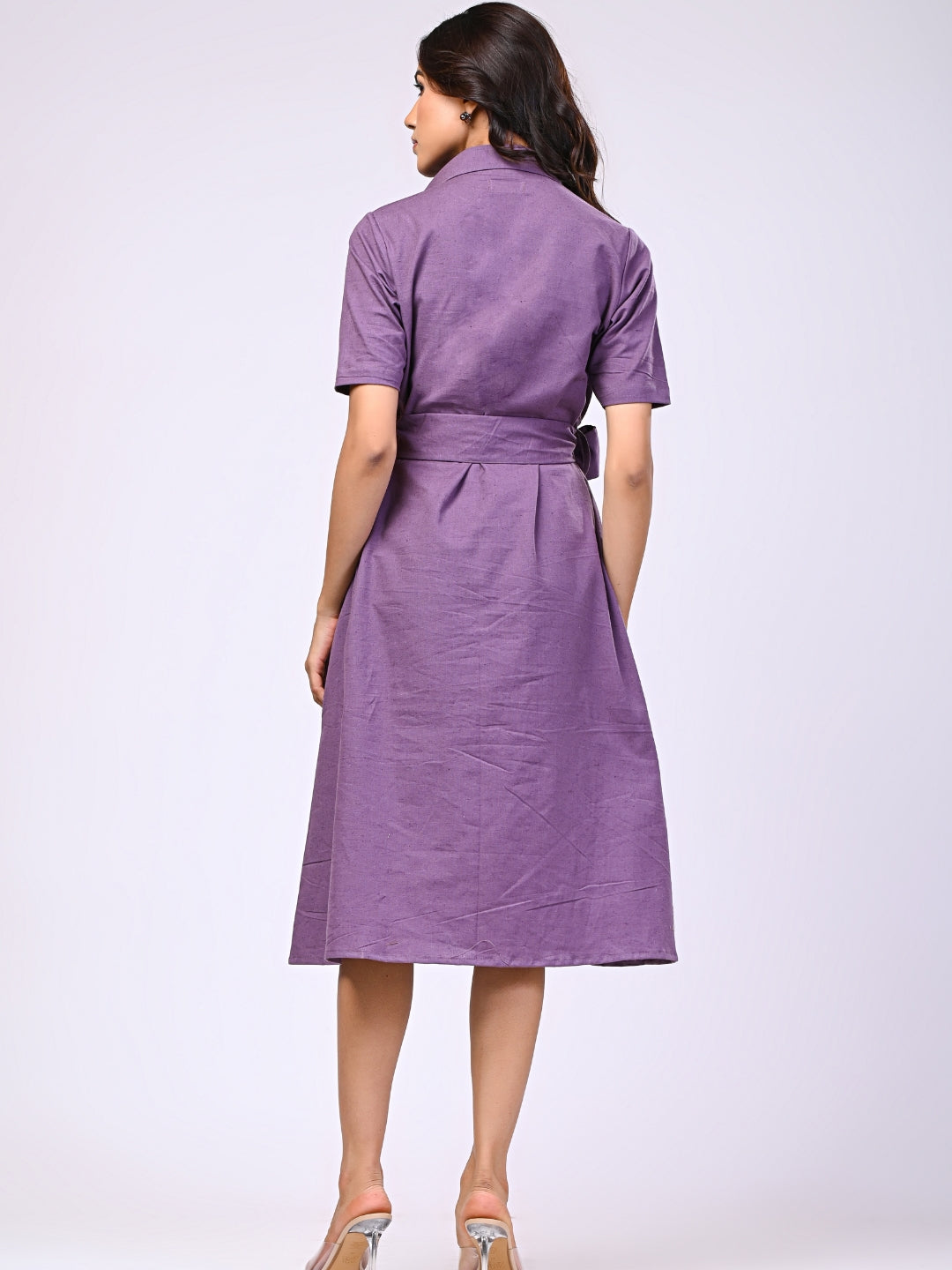 Cotton Linen Purple Midi Dress