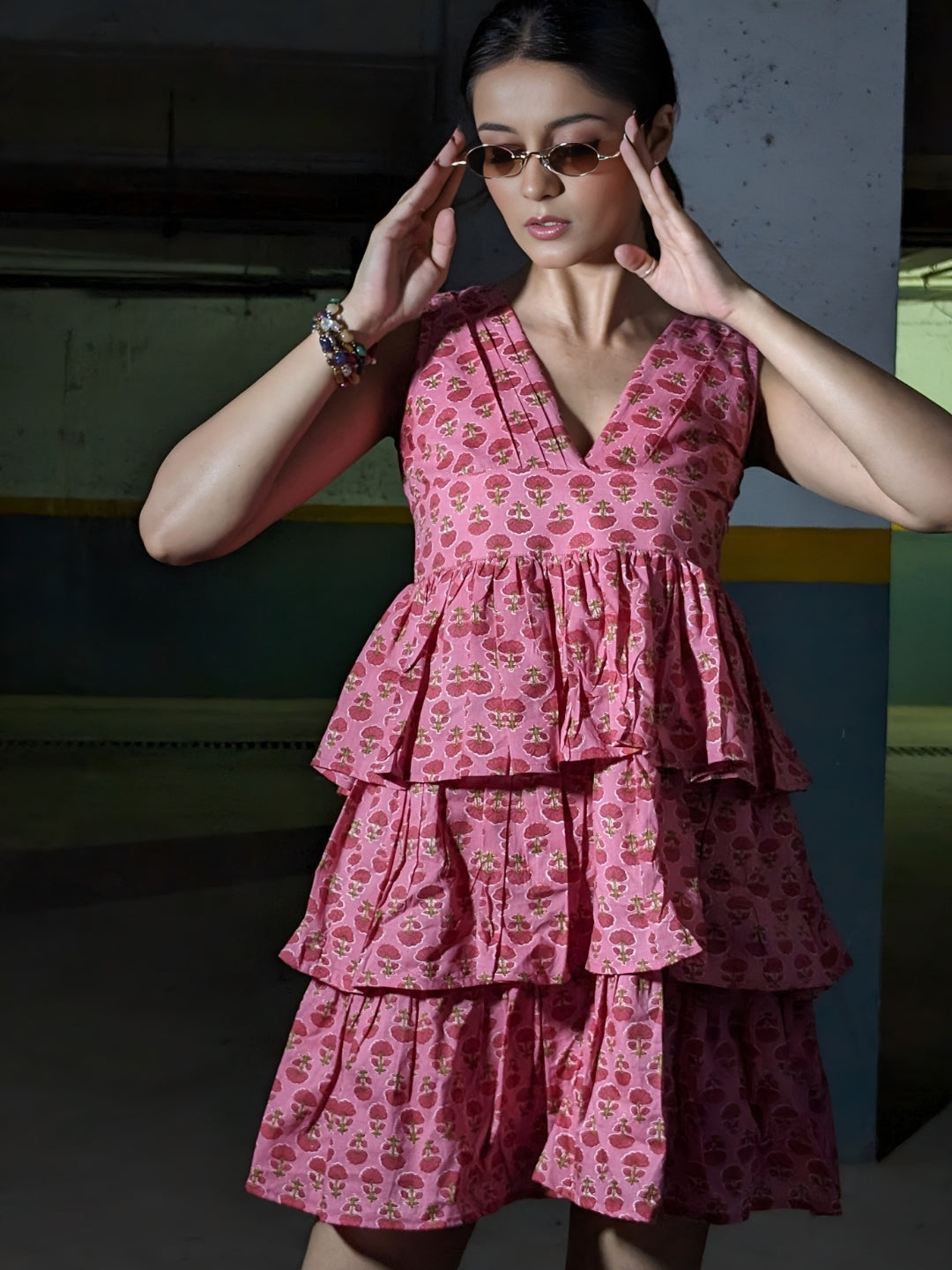 Pink Pure Cotton Frill Short Dress